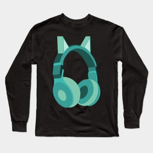 Cat Ear Headphones Blue Green Long Sleeve T-Shirt